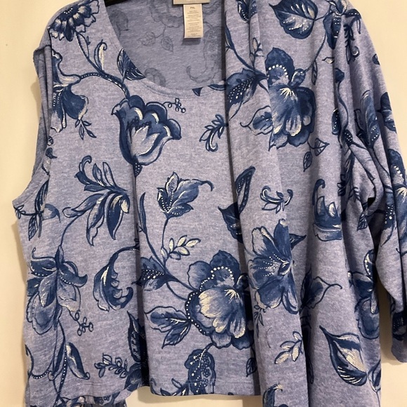 Alfred Dunner Jacket & Top 2 Fer Blue Floral PXL Top & Sweater - Picture 5 of 7